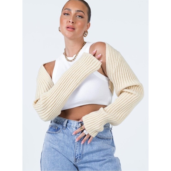 Oh Polly Aytan Cropped Bolero Long Sleeve Sweater in Beige Size Small Medium S/M - Picture 2 of 12
